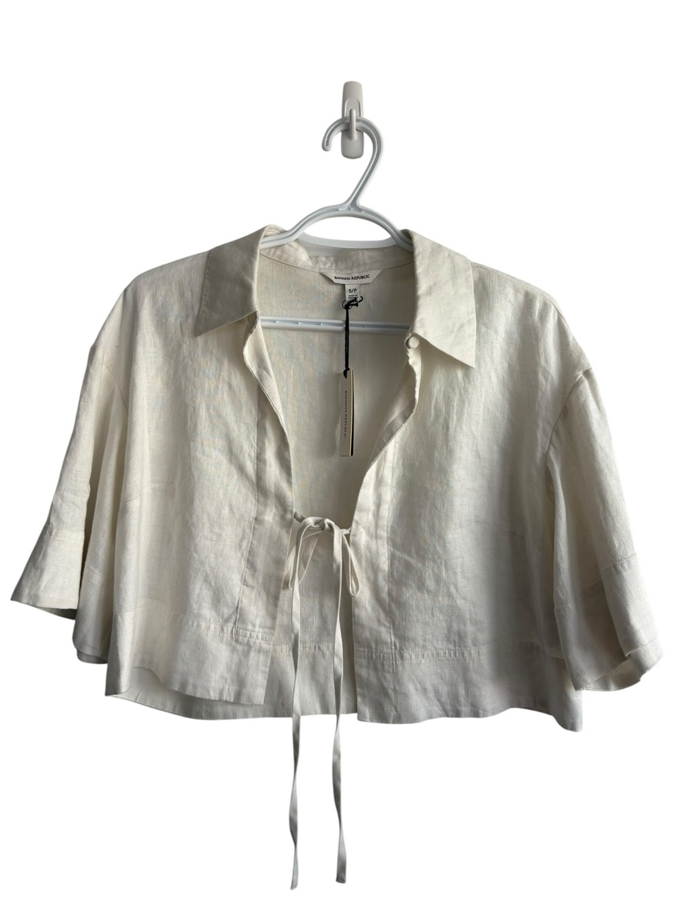 Banana Republic Linen Tie Front Cropped Shirt Sz Small New with Tags - Picture 2 of 9